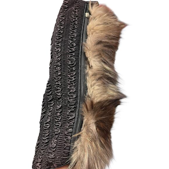 1940's-1950's Vintage Double Brown Silver Fox Hand Muff Bag Fur - Picture 7 of 12